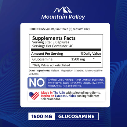 GLUCOSAMINE | 1,500MG | 120 CAPSULES | MOUNTAIN VALLEY