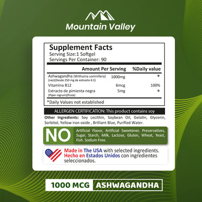 ASHWAGANDHA | 1,000MG | 270 SOFTGELS | MOUNTAIN VALLEY