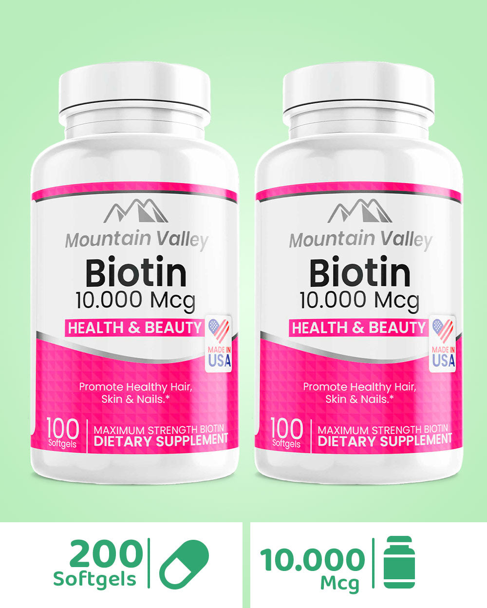 BIOTIN | 10.000 MCG | 200 SOFTGELS | MOUNTAIN VALLEY